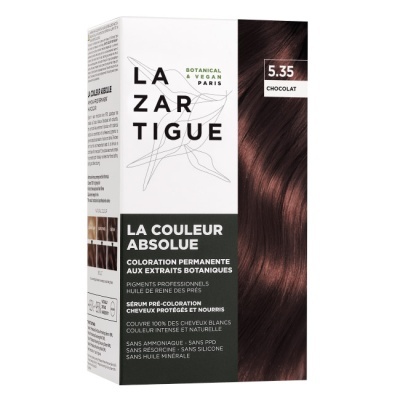Embalagem de tinta de cabelo LAZARTIGUE 5.35 CHOCOLAT com cor castanho chocolate
