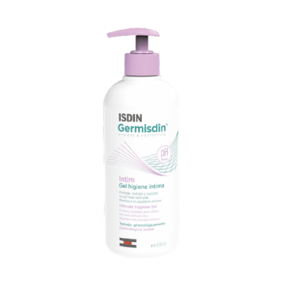 Frasco de gel higiene íntima ISDIN Germisdin com doseador lilás