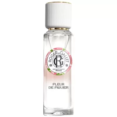 Frasco de perfume Roger & Gallet com tampa branca e etiqueta floral rosa