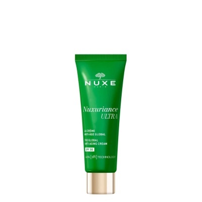 Creme anti-idade global NUXE Nuxuriance Ultra em tubo verde com tampa dourada