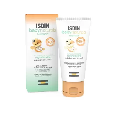 Creme ISDIN babynaturals Nutraisdin com embalagem e texto em várias línguas