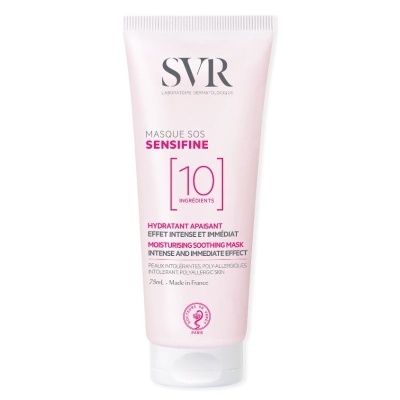 Tubo de creme rosa claro SVR Masque SOS Sensifine para hidratação e efeito calmante