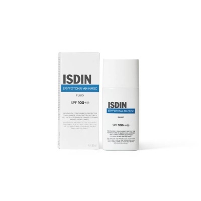 Fluido ISDIN ERYFOTON AK-NMSC SPF 100+ com embalagem e caixa branca