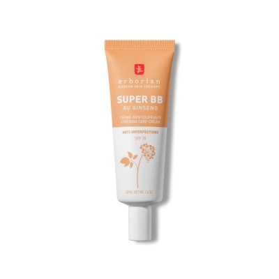 Tubo de creme BB Erborian laranja e branco com tampa branca