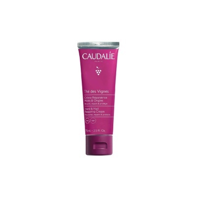 Creme reparador para mãos e unhas CAUDALÍE em tubo roxo com texto branco e tampa roxa escura