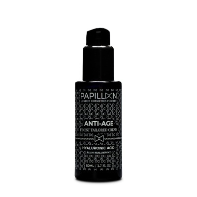 Frasco preto de creme antienvelhecimento Papillon com tampa doseadora