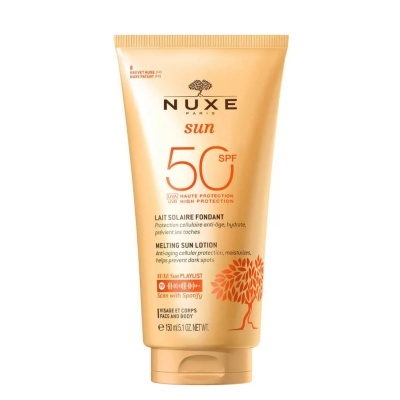 Frasco de protetor solar Nuxe Sun SPF 50 laranja