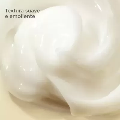 Creme branco com textura suave e emoliente e texto ao lado