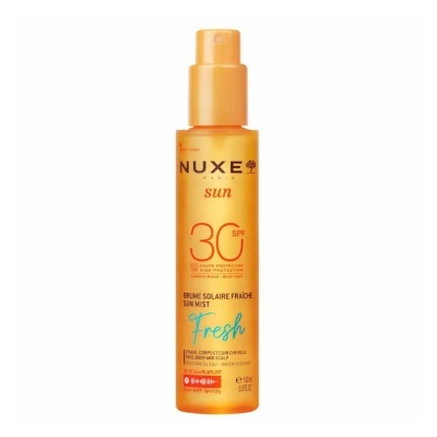 Frasco spray laranja de protector solar NUXE Sun 30 SPF 150 ml