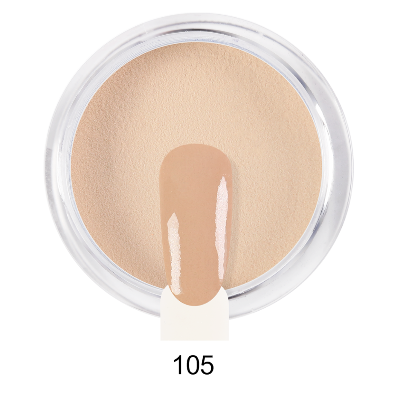 Pó de Imersão 105 Pó compacto bege claro com número 105 numa embalagem redonda transparente
