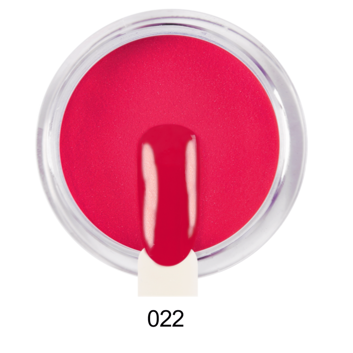 Pó de Imersão 022 Frasco redondo de verniz de unha vermelho com stick branco e número 022