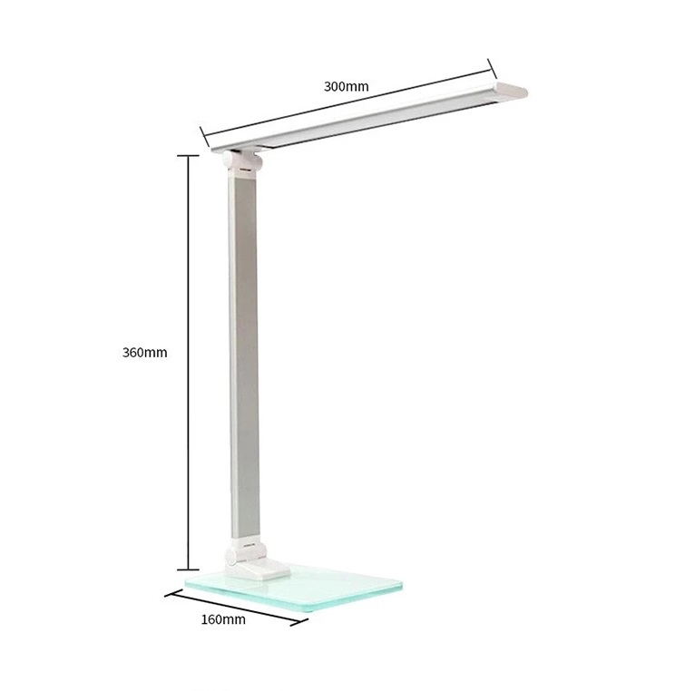 CANDEEIRO LED - DESIGN MODERNO Lâmpada de mesa cinza com base azul transparente e braços ajustáveis