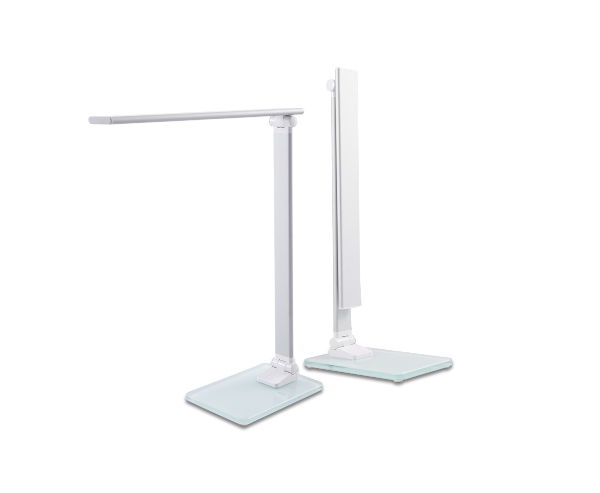 CANDEEIRO LED - DESIGN MODERNO Candeeiro de secretária branco com base azul clara em duas posições