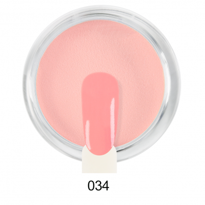 Pote de creme rosa claro com amostra de esmalte rosa e número 034
