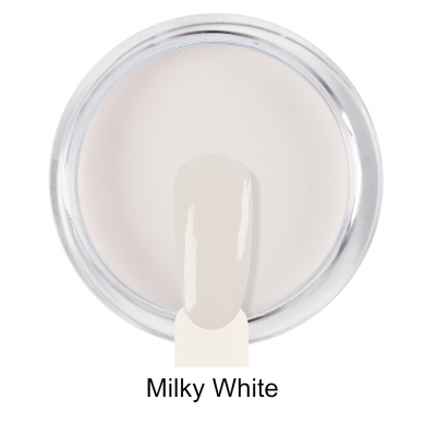 Frasco redondo de pó branco Milky White com amostra de cor