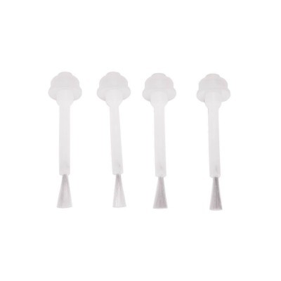 Quatro pincéis finos com cabo branco e cerdas brancas