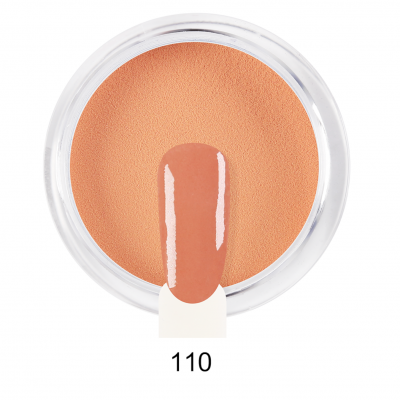 Compacto de pó laranja com amostra de verniz castanho alaranjado número 110
