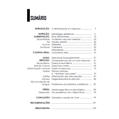Página de sumário de livro em português com títulos e páginas indicadas