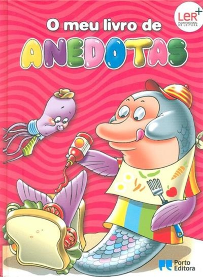 Capa de livro infantil com título colorido e ilustração de peixe fazendo sanduíche e polvo roxo.