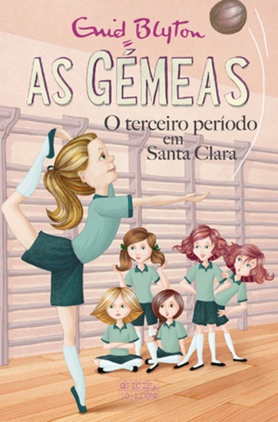Capa de livro As Gémeas com ilustração de meninas em uniforme verde numa sala de ginástica.