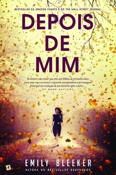 Capa do livro Depois de Mim com mulher a caminhar entre folhas de outono