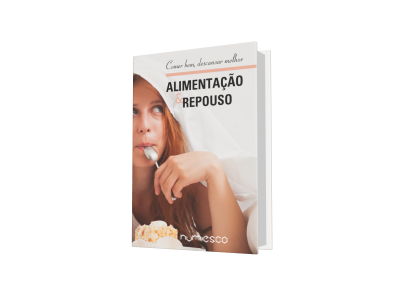Capa de livro 'ALIMENTAÇÃO & REPOUSO' com mulher loira e colher