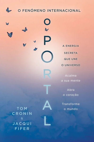 Capa de livro com degradê azul e rosa, borboletas azuis e texto em português