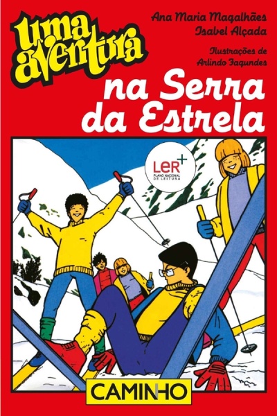 Capa de livro Uma aventura na Serra da Estrela com crianças a esquiar na neve