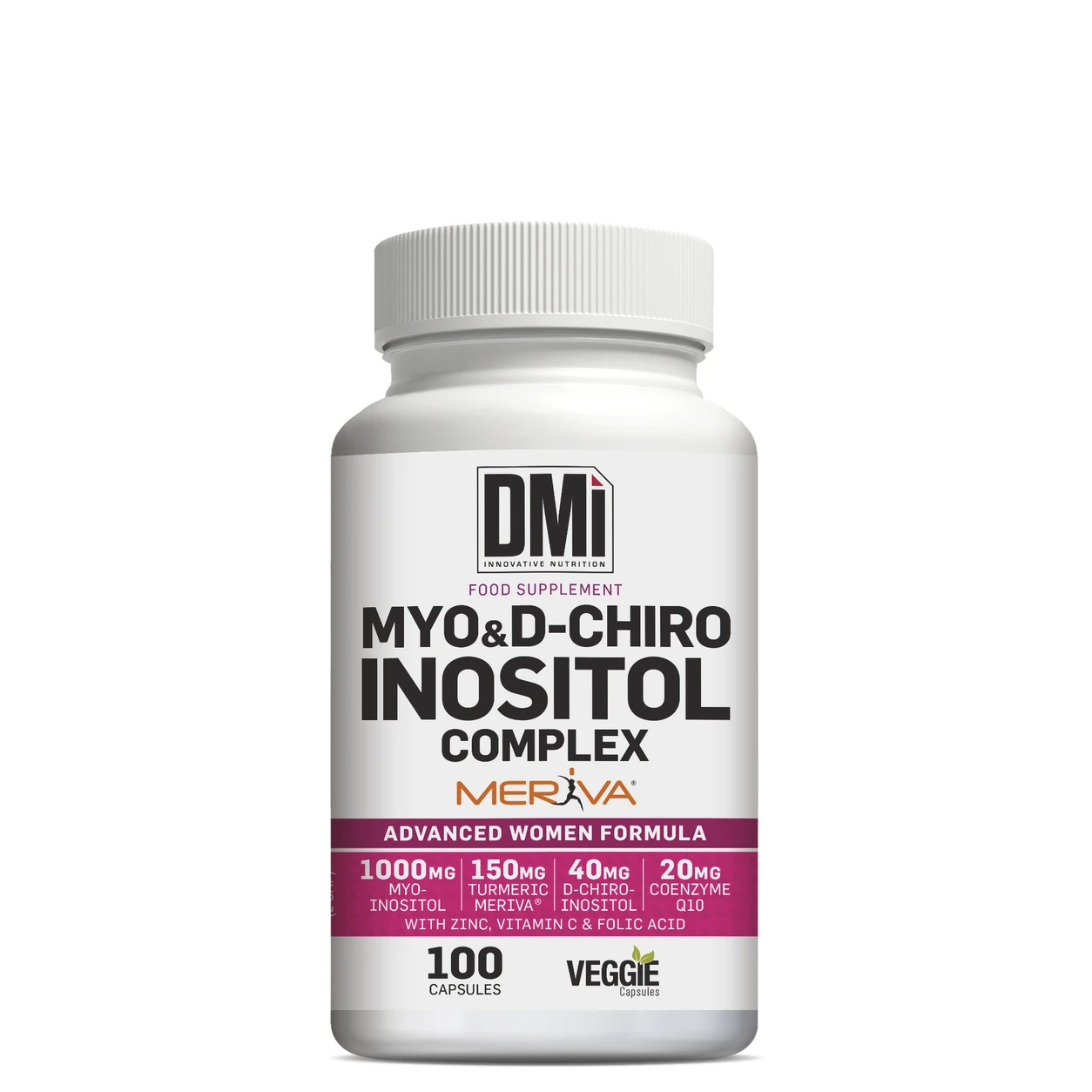 Myo & D-Chiro Inositol Complex DMI Nutrition 100 Cápsulas Frasco branco com suplemento DMi MYO&D-CHIRO INOSITOL COMPLEX