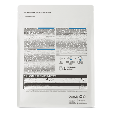 Embalagem branca de suplemento alimentar com texto descritivo e tabela nutricional