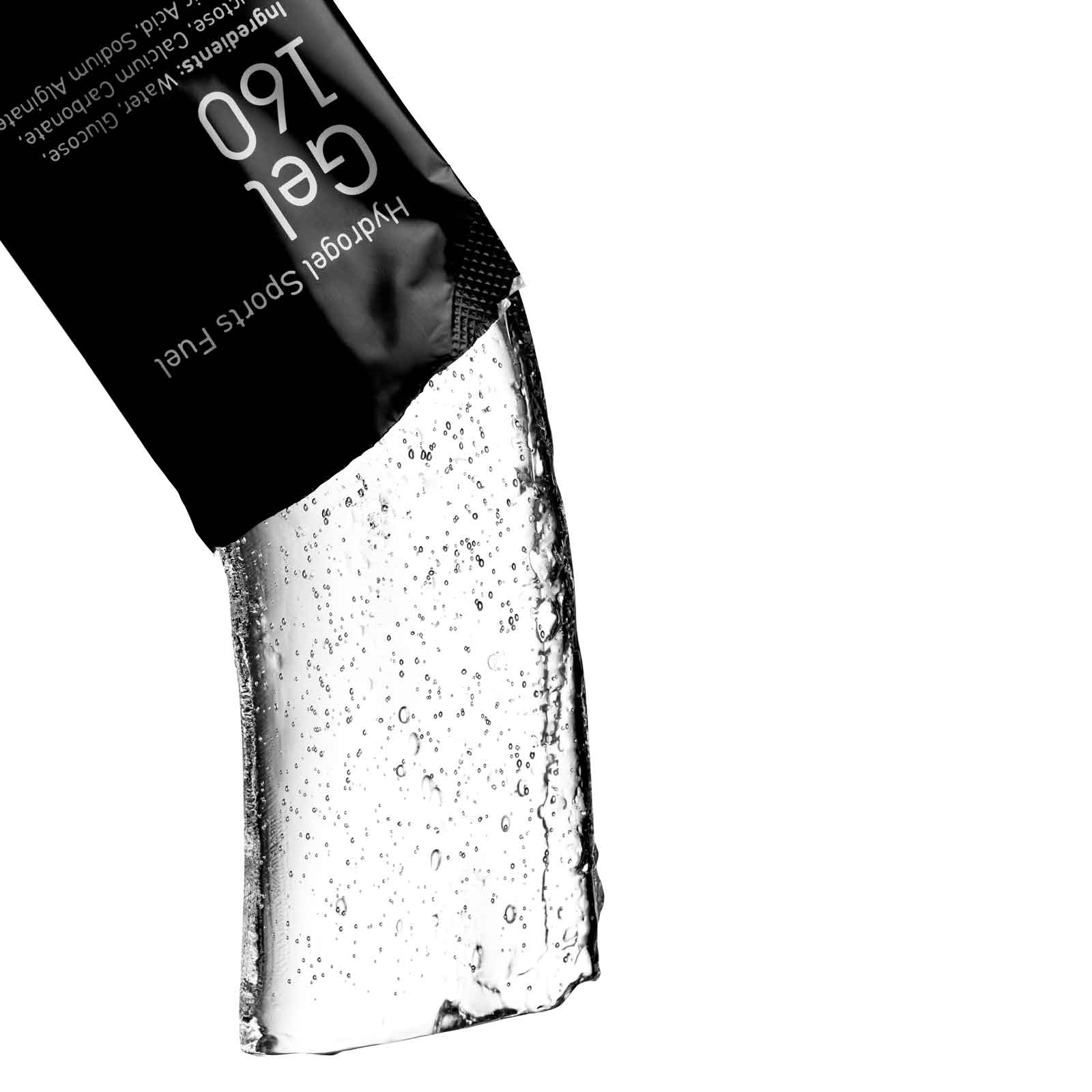 Embalagem preta de gel transparente Hydragel Sports Fuel com texto Gel 160