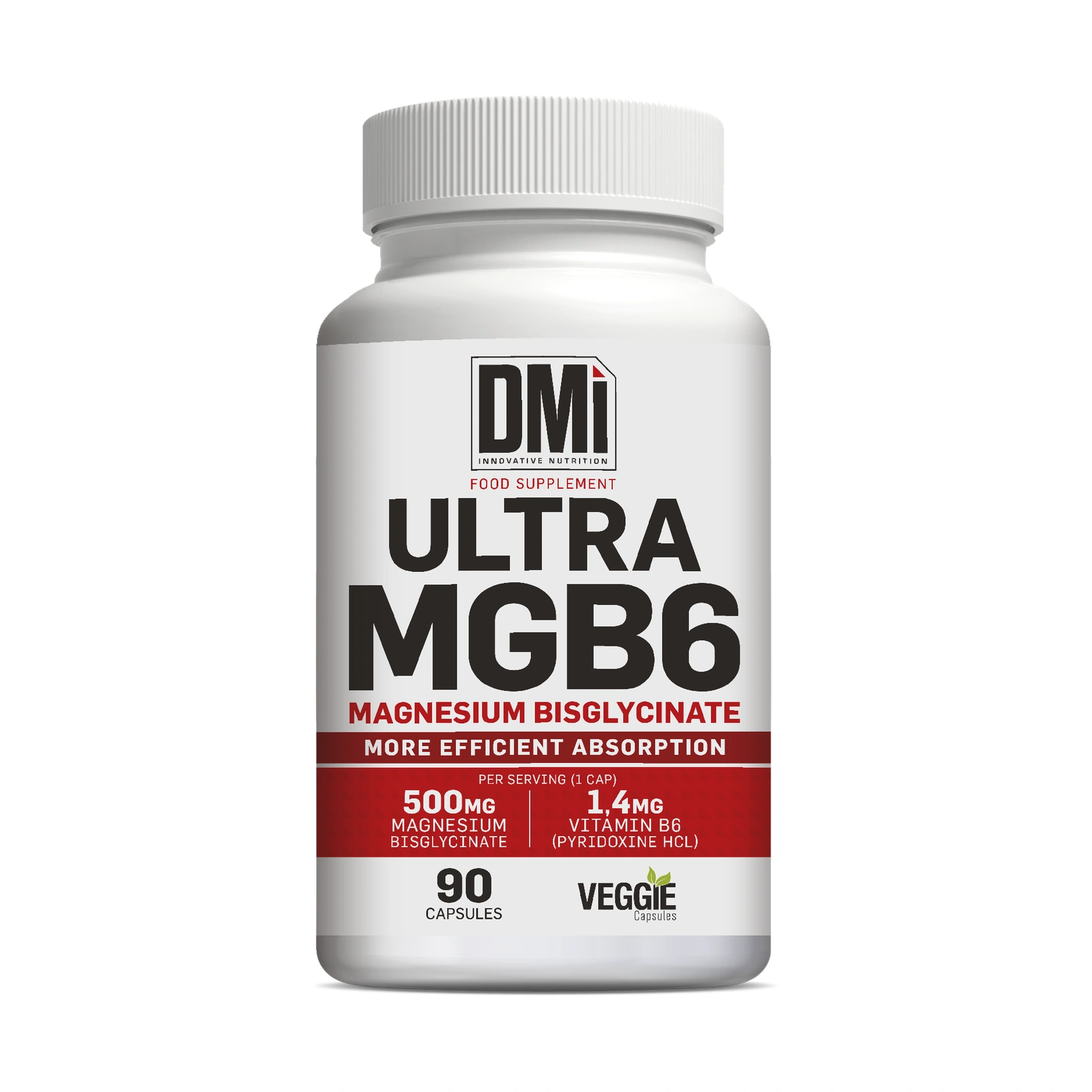 ULTRA MGB6 DMI — 90 Cápsulas Frasco branco de suplemento alimentar DMi Ultra MGB6 magnésio bisglicinato