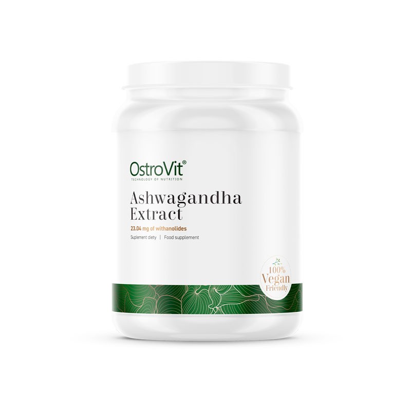 Frasco branco com rótulo OstroVit Ashwagandha Extract