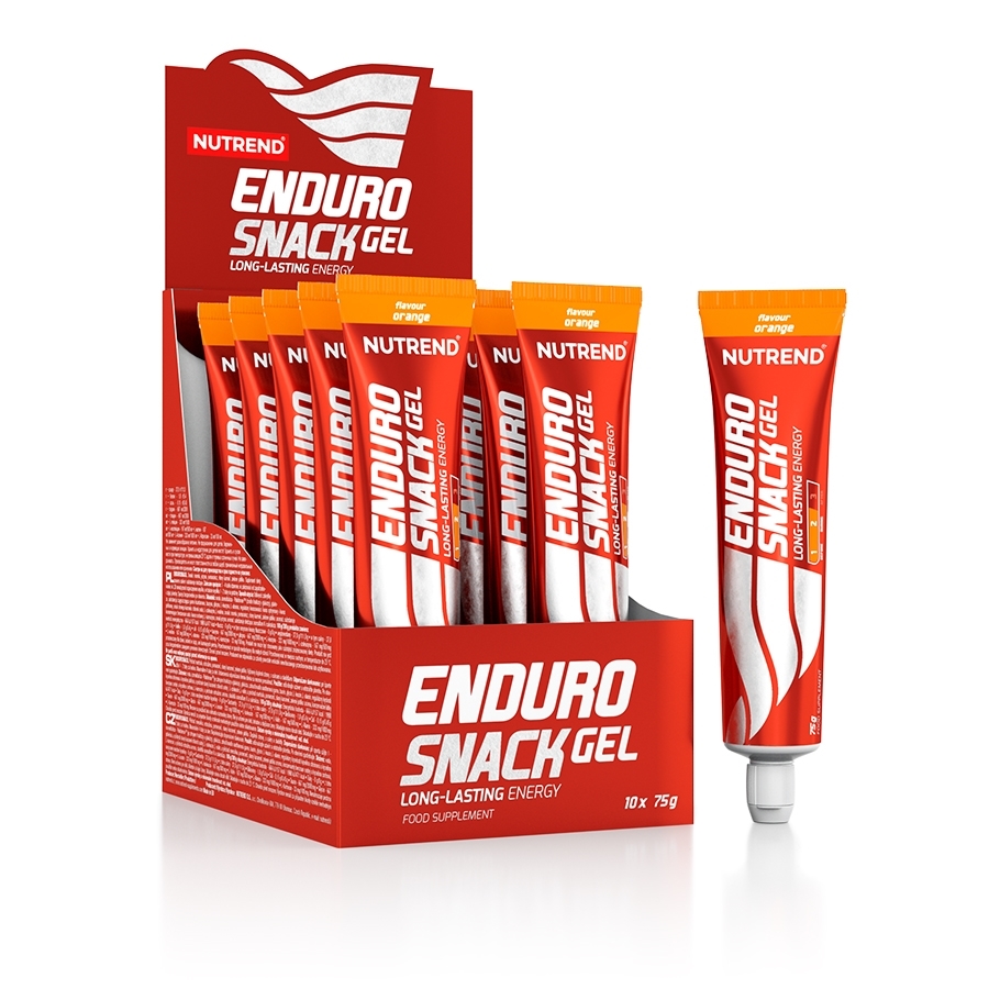 Pacotes vermelhos e brancos de gel energético ENDORU SNACK GEL NUTREND