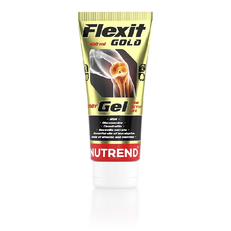 Tubo de gel Flexit Gold para articulações com imagem de joelho