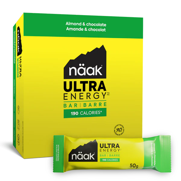 Caixa e barra energética näak Ultra Energy amarelo com verde