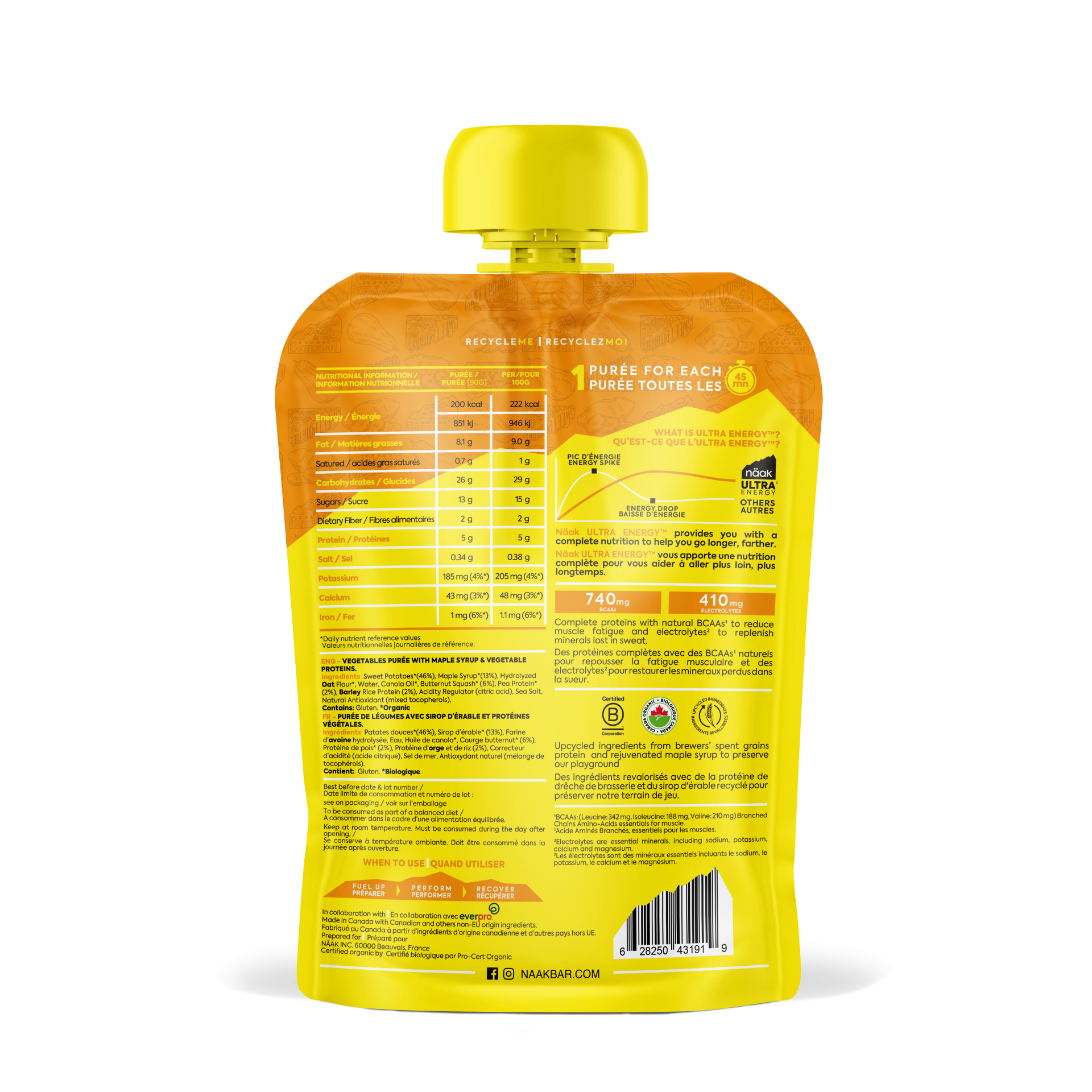 Saco de puré MAMASAN com embalagem amarela e tampa amarela