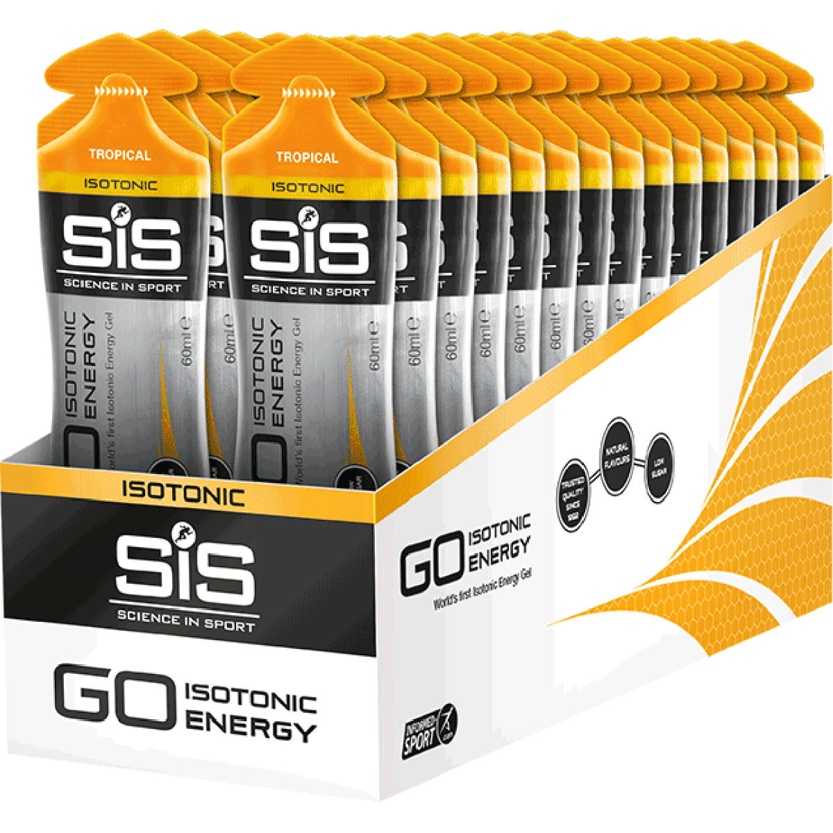 Caixa com 24 sachês SiS GO Isotonic Energy sabor Tropical