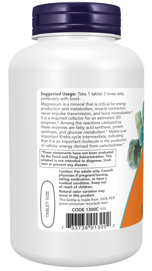 Frasco branco com tampa roxa e rótulo informativo de suplemento alimentar