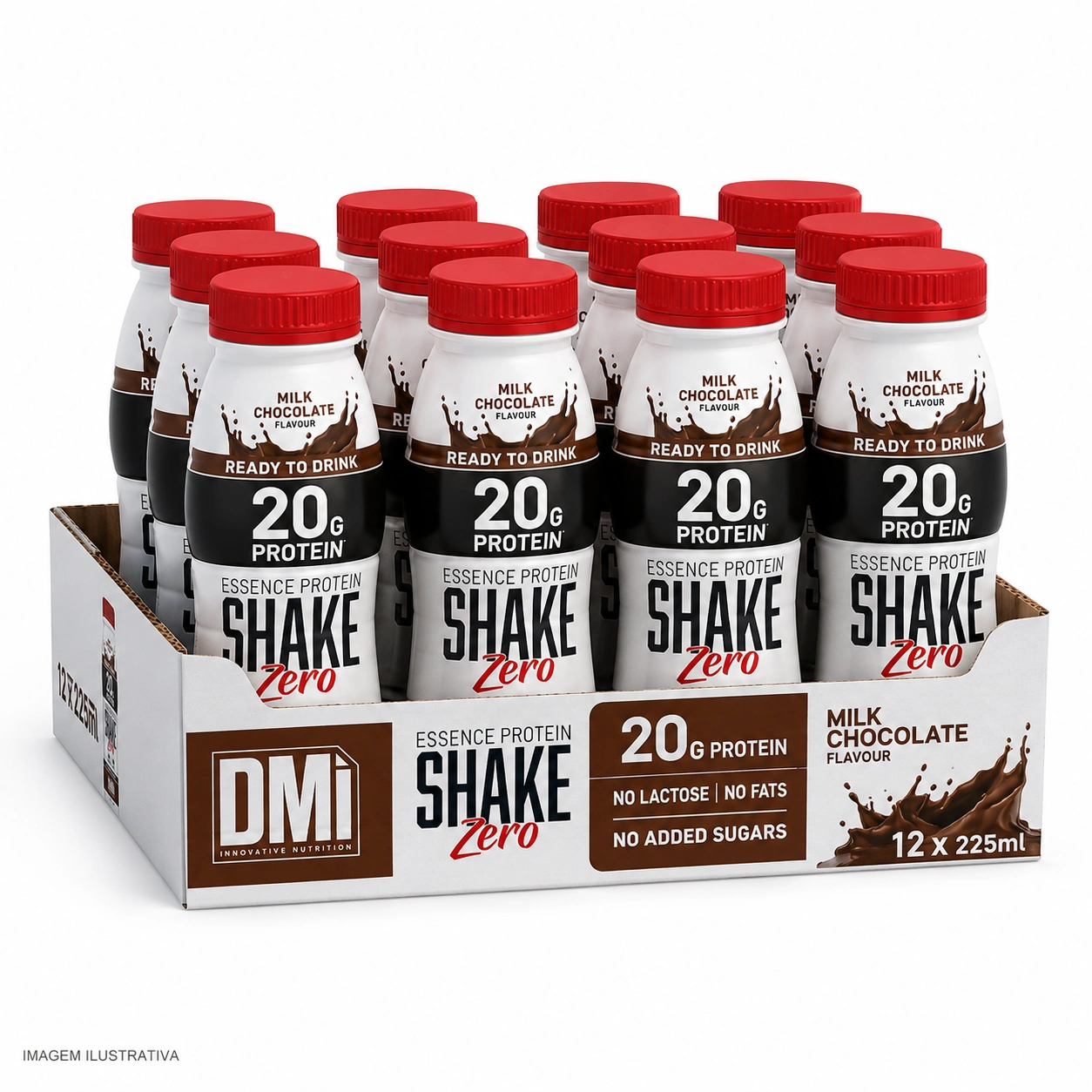 Essence Protein Shake Zero DMI Nutrition Pack 12 × 225 ml Pack de 12 garrafas de Essence Protein Shake Zero de chocolate de leite
