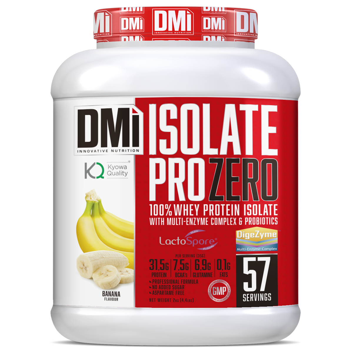 ISOLATE PRO ZERO 2000GR Embalagem branca de suplemento de proteína isolada sabor banana com rótulo vermelho e branco