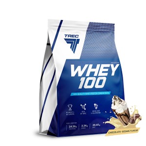 Embalagem de suplemento Whey Protein sabor chocolate e sésamo