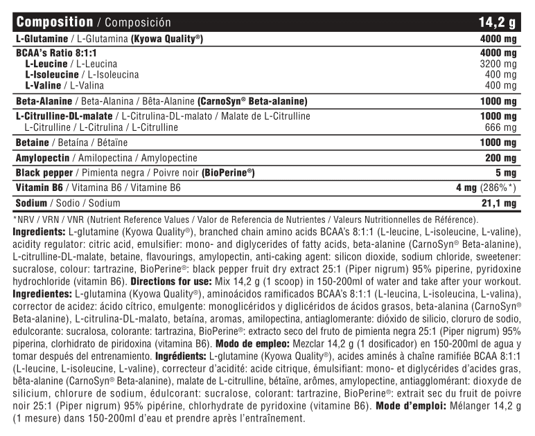 rótulo nutricional de suplemento alimentar com ingredientes e instruções de uso