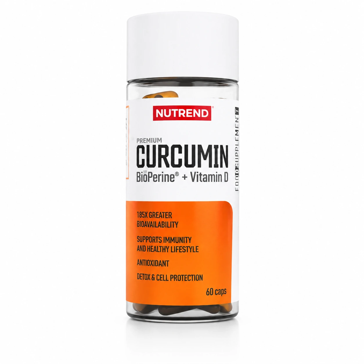 Curcumin + BioPerine + Vitamina D Nutrend – 60 Cápsulas Frasco de suplemento Nutrend Curcumin com cápsulas