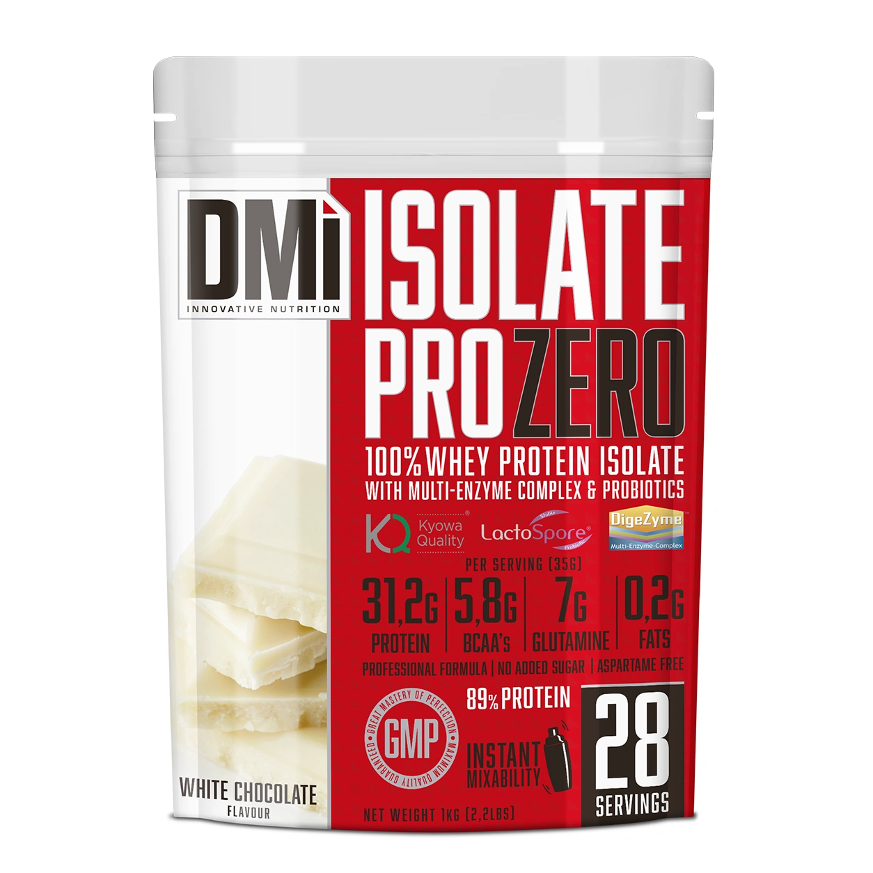 Isolate Pro Zero® DMI Nutrition 1 kg Pacote de suplemento DM Isolate Pro Zero sabor white chocolate