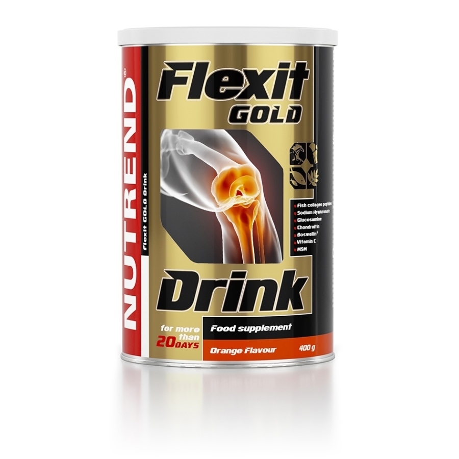 Lata de suplemento alimentar Flexit Gold Drink sabor laranja