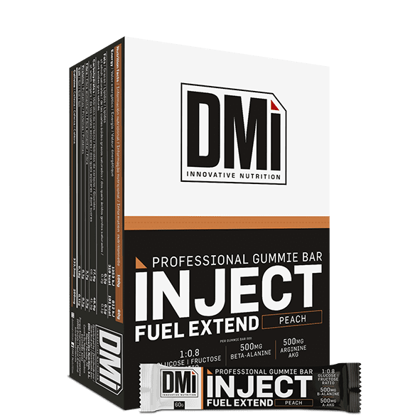 Caixa e barra de goma INJECT FUEL EXTEND sabor pêssego da DMI
