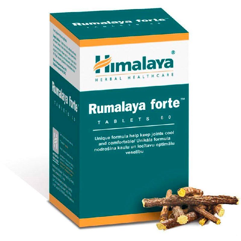 Caixa de comprimidos Rumalaya forte da Himalaya com raízes de planta