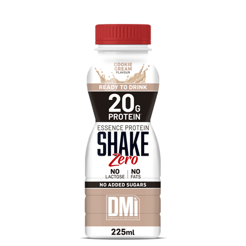 Frasco de shake de proteína sabor Cookie Cream, 225ml, marca DMI