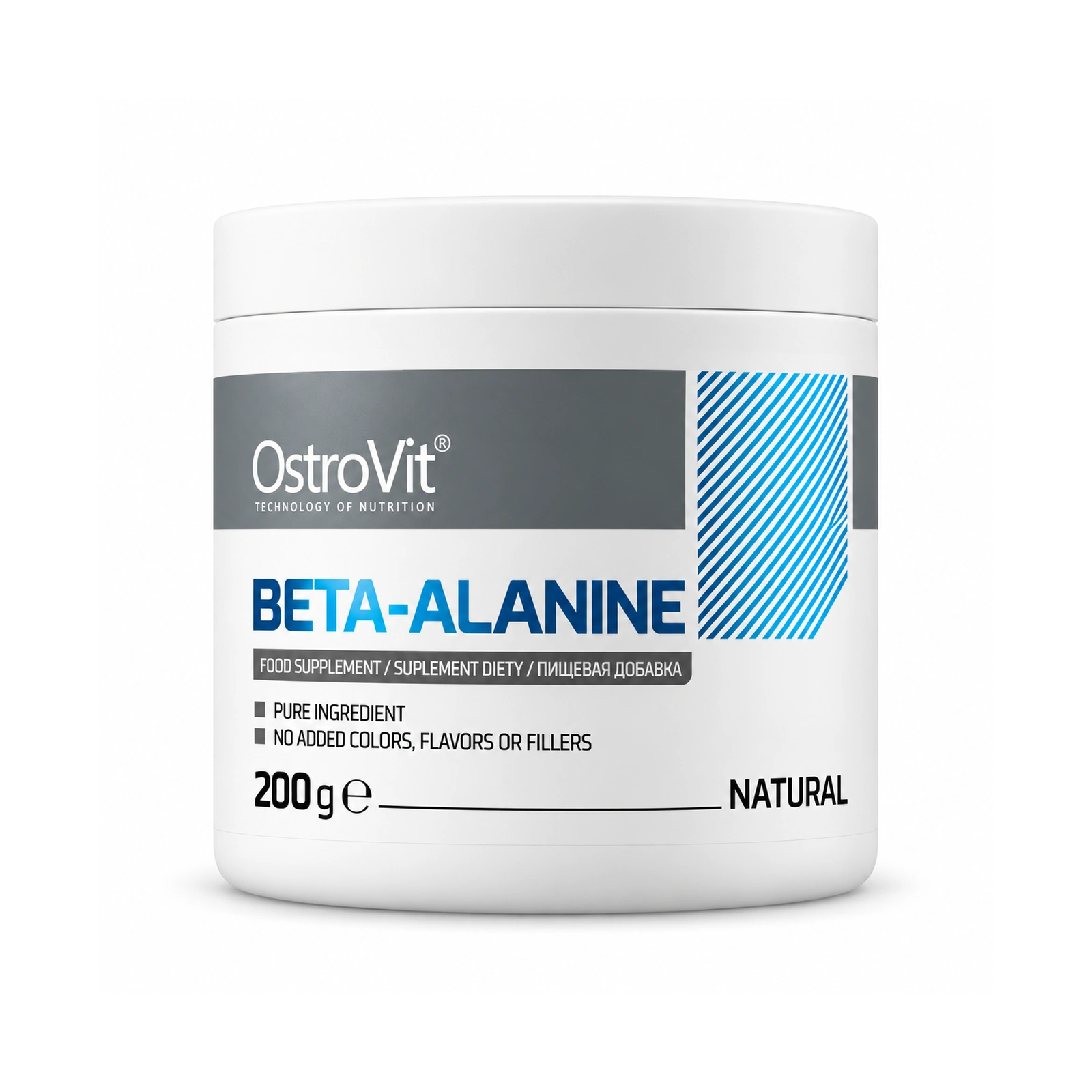 Beta-Alanina OstroVit — 200 g Suplemento alimentar OstroVit Beta-Alanine 200g em embalagem branca